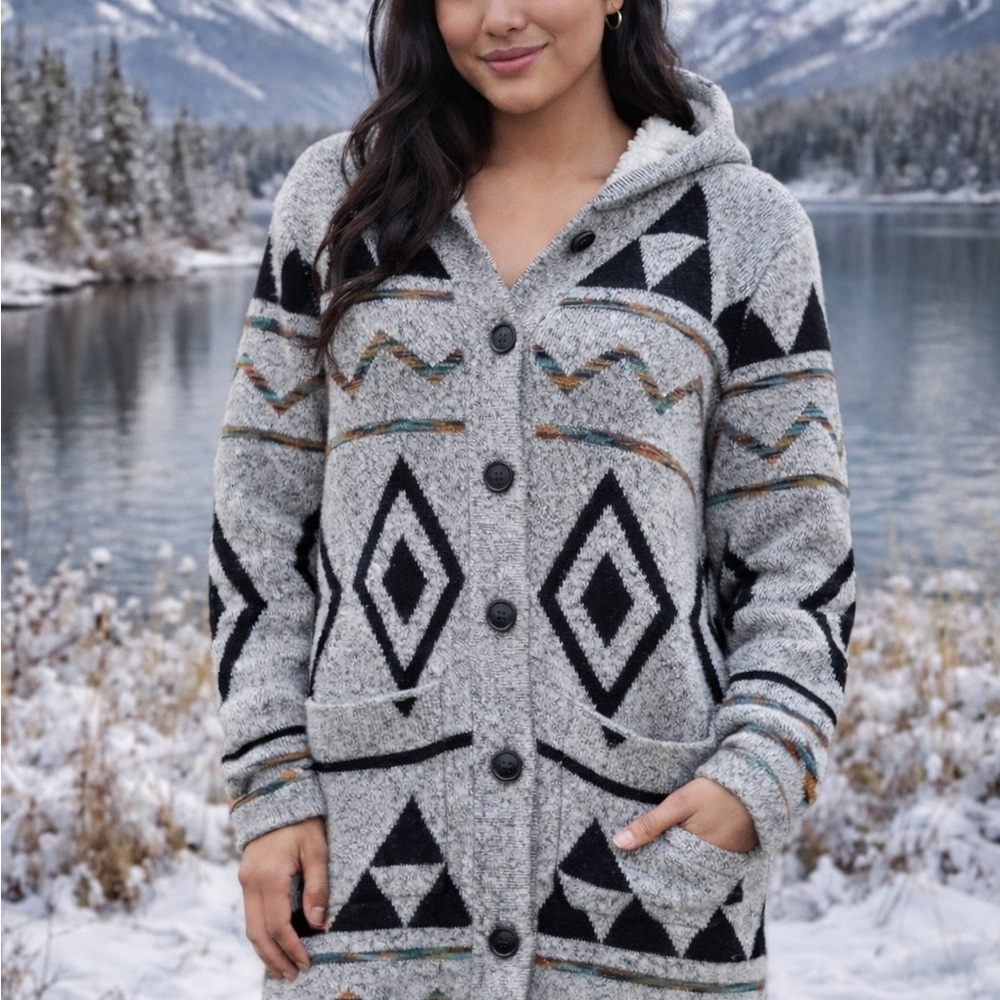 Women's Geometric Patterned Gray Sweater